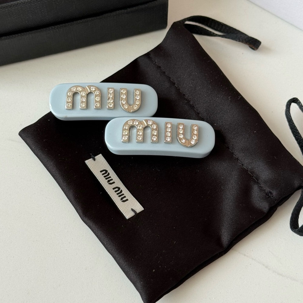 Miu Miu Light Blue Hair Clips with Sparkling Accents